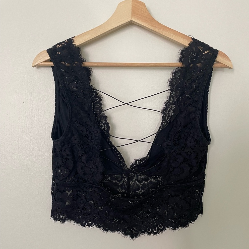 Free People Black Lace Criss-Cross Back Bralette